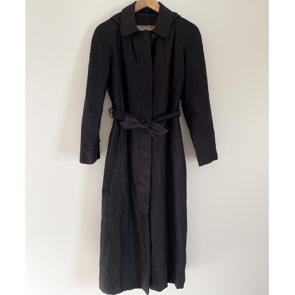 Vintage London Fog Black Hooded Trench Coat Size 4